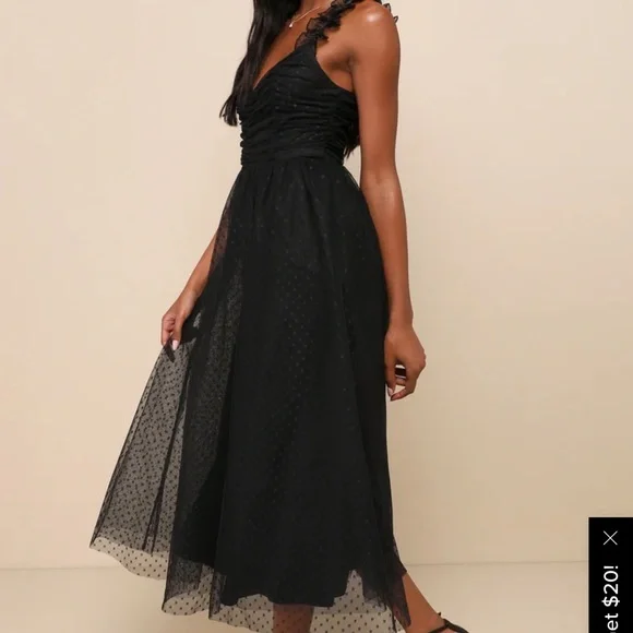 Lulu's Black Polka Dot Midi Dress - Picture 2 of 4